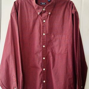 Izod Men's Red and Black Plaid Button Down Shirt